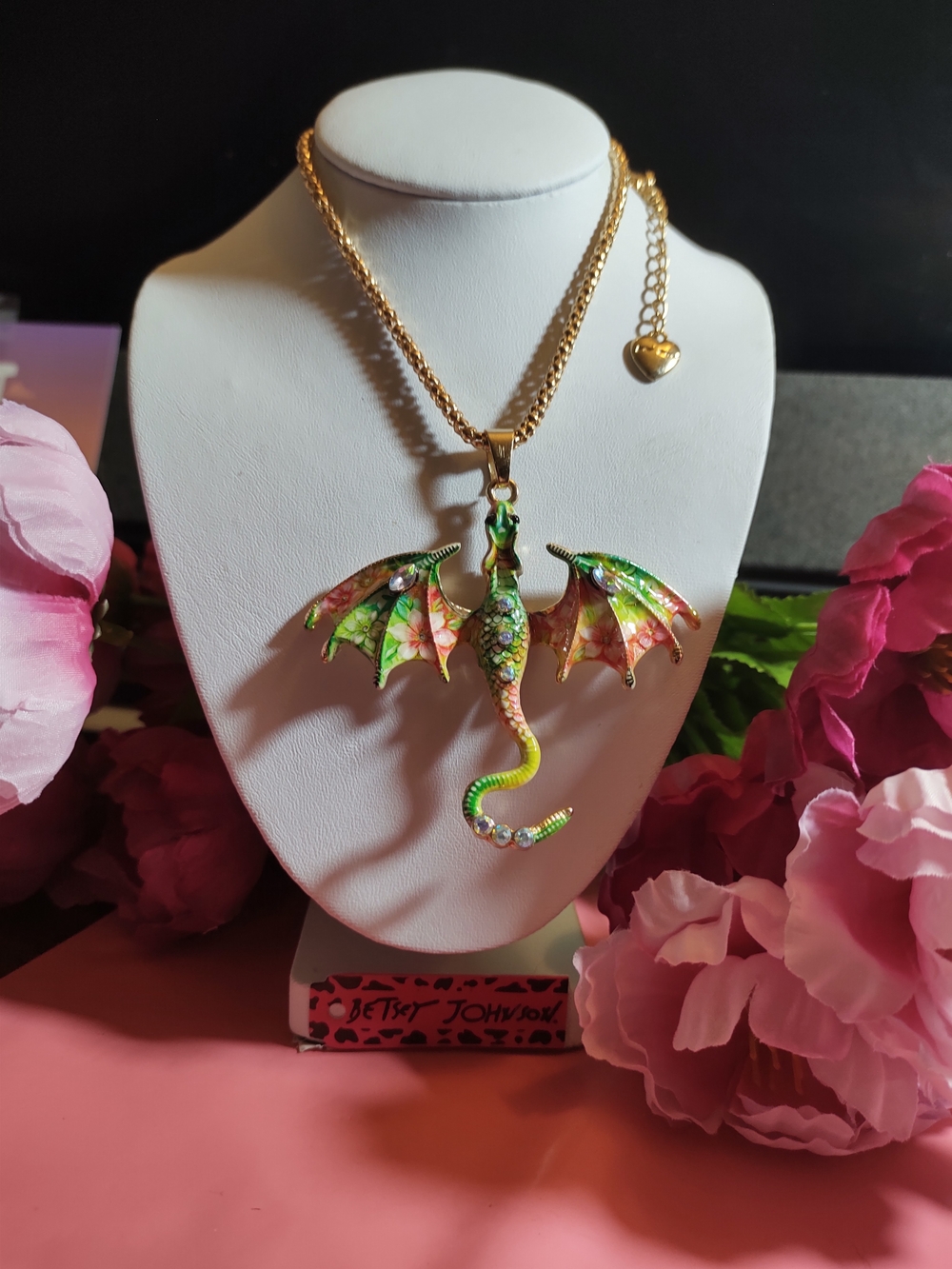 Betsey Johnson Dragon Necklace with Multicolor Enamel Wings